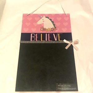 Unicorn "Believe" Hanging Write On Chalkboard